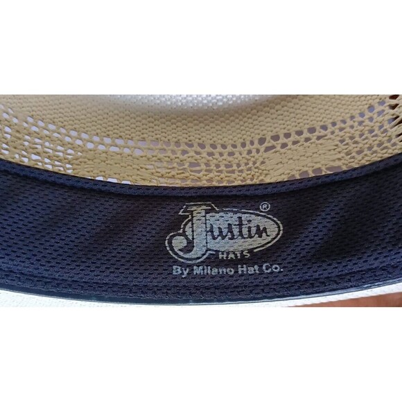 JUSTIN  Straw Western Cowboy Hat by Milano Hat Company Size 6 7/8 Brown Band NEW - Picture 4 of 13
